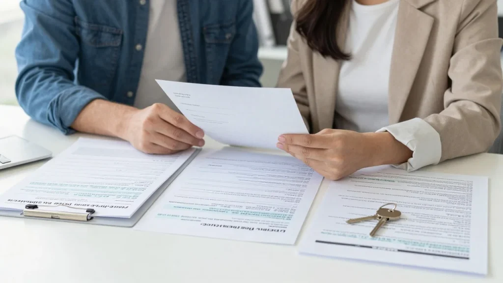 Couple reviewing legal paperwork about their relationship status